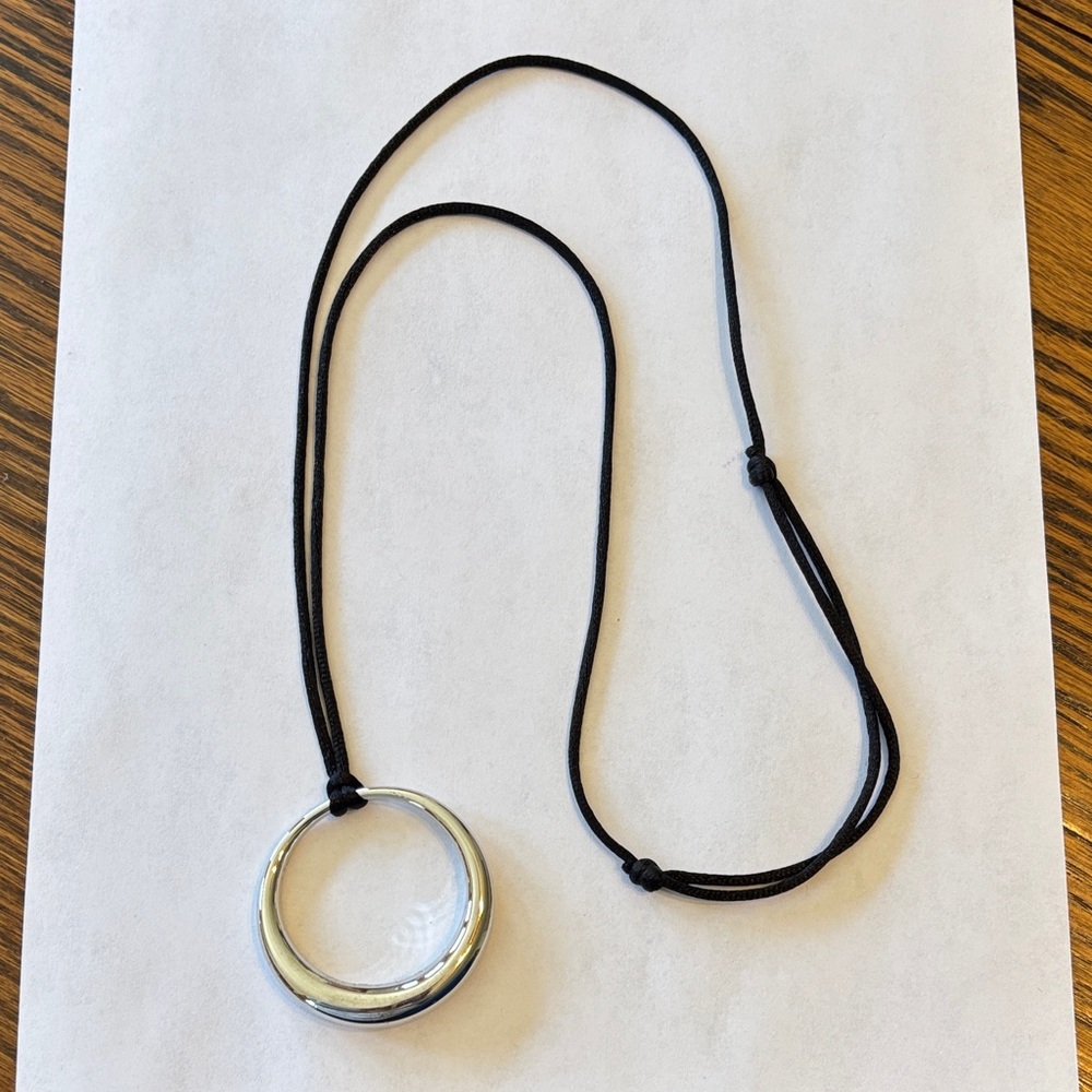 Silver Pendant Necklace on Black Cord - Women Jewelry